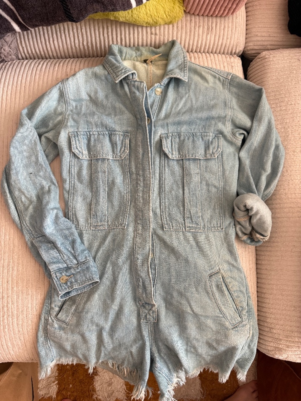 Free People light weight denim long sleeve jumpsuit